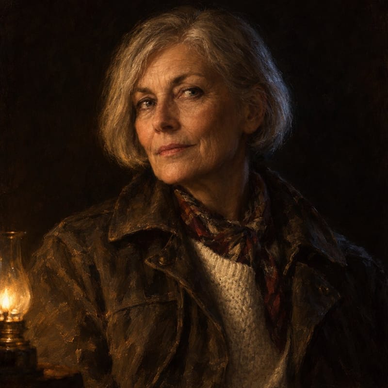 Margot Hale, the last timewright, by lamplight.